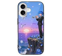 ERSTSNCK Compatible with iPhone 16 Case Petal Dance Anime Stylish Phone Case for Women Men, Tempered Glass Shockproof Slim Cover for 16 Pro Black