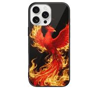 ERSTSNCK Compatible with iPhone 16 Case Phoenix Flame Stylish Phone Case for Women Men, Tempered Glass Shockproof Slim Cover for 16 Pro Black