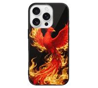ERSTSNCK Compatible with iPhone 16 Case Phoenix Flame Stylish Phone Case for Women Men, Tempered Glass Shockproof Slim Cover for 16 Pro Black