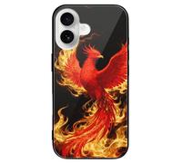 ERSTSNCK Compatible with iPhone 16 Case Phoenix Flame Stylish Phone Case for Women Men, Tempered Glass Shockproof Slim Cover for 16 Pro Black