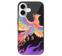 ERSTSNCK Compatible with iPhone 16 Case Radiant Phoenix Stylish Phone Case for Women Men, Tempered Glass Shockproof Slim Cover for 16 Pro Black