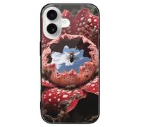 ERSTSNCK Compatible with iPhone 16 Case Rafflesia with Flies Stylish Phone Case for Women Men, Tempered Glass Shockproof Slim Cover for 16 Pro Black