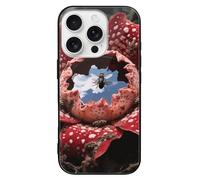 ERSTSNCK Compatible with iPhone 16 Case Rafflesia with Flies Stylish Phone Case for Women Men, Tempered Glass Shockproof Slim Cover for 16 Pro Black