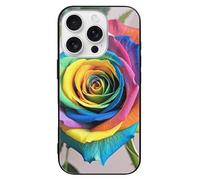 ERSTSNCK Compatible with iPhone 16 Case Rainbow Rose Stylish Phone Case for Women Men, Tempered Glass Shockproof Slim Cover for 16 Pro