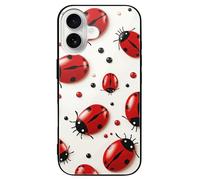 ERSTSNCK Compatible with iPhone 16 Case Red Ladybug Stylish Phone Case for Women Men, Tempered Glass Shockproof Slim Cover for 16 Pro