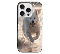 ERSTSNCK Compatible with iPhone 16 Case Running on The Beach Stylish Phone Case for Women Men, Tempered Glass Shockproof Slim Cover for 16 Pro Black
