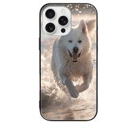 ERSTSNCK Compatible with iPhone 16 Case Running on The Beach Stylish Phone Case for Women Men, Tempered Glass Shockproof Slim Cover for 16 Pro Black