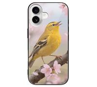 ERSTSNCK Compatible with iPhone 16 Case Rustic Birds Stylish Phone Case for Women Men, Tempered Glass Shockproof Slim Cover for 16 Pro Black
