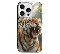 ERSTSNCK Compatible with iPhone 16 Case Siberian Tiger in The Forest Stylish Phone Case for Women Men, Tempered Glass Shockproof Slim Cover for 16 Pro Black