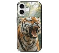 ERSTSNCK Compatible with iPhone 16 Case Siberian Tiger in The Forest Stylish Phone Case for Women Men, Tempered Glass Shockproof Slim Cover for 16 Pro Black