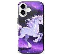 ERSTSNCK Compatible with iPhone 16 Case Silver Horse Stylish Phone Case for Women Men, Tempered Glass Shockproof Slim Cover for 16 Pro