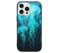 ERSTSNCK Compatible with iPhone 16 Case Siphonophore Stylish Phone Case for Women Men, Tempered Glass Shockproof Slim Cover for 16 Pro Black