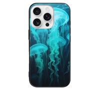 ERSTSNCK Compatible with iPhone 16 Case Siphonophore Stylish Phone Case for Women Men, Tempered Glass Shockproof Slim Cover for 16 Pro Black