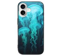 ERSTSNCK Compatible with iPhone 16 Case Siphonophore Stylish Phone Case for Women Men, Tempered Glass Shockproof Slim Cover for 16 Pro Black