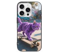 ERSTSNCK Compatible with iPhone 16 Case Skate - Cat Stylish Phone Case for Women Men, Tempered Glass Shockproof Slim Cover for 16 Pro