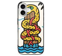 ERSTSNCK Compatible with iPhone 16 Case Snake Totem Pole Stylish Phone Case for Women Men, Tempered Glass Shockproof Slim Cover for 16 Pro Black