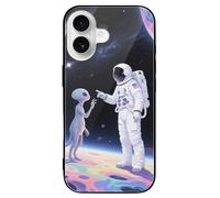 ERSTSNCK Compatible with iPhone 16 Case Space & Astronaut Stylish Phone Case for Women Men, Tempered Glass Shockproof Slim Cover for 16 Pro