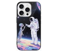 ERSTSNCK Compatible with iPhone 16 Case Space & Astronaut Stylish Phone Case for Women Men, Tempered Glass Shockproof Slim Cover for 16 Pro