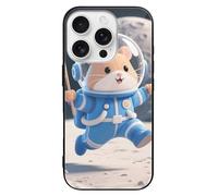 ERSTSNCK Compatible with iPhone 16 Case Space - Suit Hamster Stylish Phone Case for Women Men, Tempered Glass Shockproof Slim Cover for 16 Pro Black