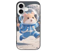ERSTSNCK Compatible with iPhone 16 Case Space - Suit Hamster Stylish Phone Case for Women Men, Tempered Glass Shockproof Slim Cover for 16 Pro Black