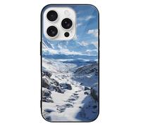 ERSTSNCK Compatible with iPhone 16 Case Spectacular Snowy Mountains Stylish Phone Case for Women Men, Tempered Glass Shockproof Slim Cover for 16 Pro Black