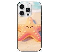ERSTSNCK Compatible with iPhone 16 Case Starfish Stylish Phone Case for Women Men, Tempered Glass Shockproof Slim Cover for 16 Pro Black