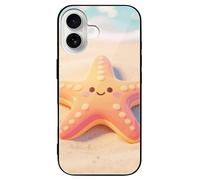 ERSTSNCK Compatible with iPhone 16 Case Starfish Stylish Phone Case for Women Men, Tempered Glass Shockproof Slim Cover for 16 Pro Black