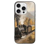 ERSTSNCK Compatible with iPhone 16 Case Steam Train in The Valley Stylish Phone Case for Women Men, Tempered Glass Shockproof Slim Cover for 16 Pro Black