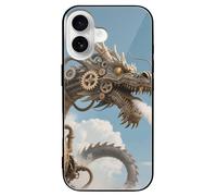 ERSTSNCK Compatible with iPhone 16 Case Steampunk Dragon Stylish Phone Case for Women Men, Tempered Glass Shockproof Slim Cover for 16 Pro