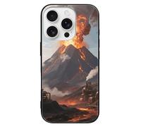 ERSTSNCK Compatible with iPhone 16 Case Steampunk Volcano Stylish Phone Case for Women Men, Tempered Glass Shockproof Slim Cover for 16 Pro Black