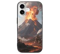 ERSTSNCK Compatible with iPhone 16 Case Steampunk Volcano Stylish Phone Case for Women Men, Tempered Glass Shockproof Slim Cover for 16 Pro Black