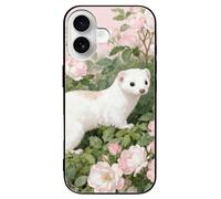 ERSTSNCK Compatible with iPhone 16 Case Stoat in Pink Rosebush Stylish Phone Case for Women Men, Tempered Glass Shockproof Slim Cover for 16 Pro
