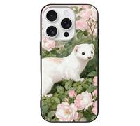 ERSTSNCK Compatible with iPhone 16 Case Stoat in Pink Rosebush Stylish Phone Case for Women Men, Tempered Glass Shockproof Slim Cover for 16 Pro
