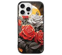 ERSTSNCK Compatible with iPhone 16 Case Sun-Soaked Colors Stylish Phone Case for Women Men, Tempered Glass Shockproof Slim Cover for 16 Pro Black