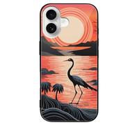 ERSTSNCK Compatible with iPhone 16 Case Sunrise with Flamingos Stylish Phone Case for Women Men, Tempered Glass Shockproof Slim Cover for 16 Pro