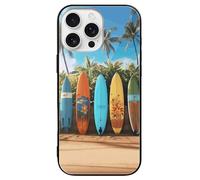 ERSTSNCK Compatible with iPhone 16 Case Surf's Up Surfboard Stylish Phone Case for Women Men, Tempered Glass Shockproof Slim Cover for 16 Pro Black