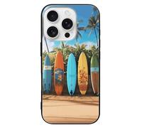 ERSTSNCK Compatible with iPhone 16 Case Surf's Up Surfboard Stylish Phone Case for Women Men, Tempered Glass Shockproof Slim Cover for 16 Pro Black