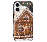 ERSTSNCK Compatible with iPhone 16 Case Sweet Gingerbread House Stylish Phone Case for Women Men, Tempered Glass Shockproof Slim Cover for 16 Pro Black