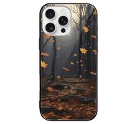 ERSTSNCK Compatible with iPhone 16 Case There are Many Autumn Leaves Falling in The Forest Stylish Phone Case for Women Men, Tempered Glass Shockproof Slim Cover for 16 Pro Black