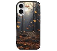 ERSTSNCK Compatible with iPhone 16 Case There are Many Autumn Leaves Falling in The Forest Stylish Phone Case for Women Men, Tempered Glass Shockproof Slim Cover for 16 Pro Black