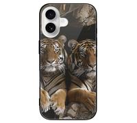 ERSTSNCK Compatible with iPhone 16 Case Tiger in Cave Stylish Phone Case for Women Men, Tempered Glass Shockproof Slim Cover for 16 Pro Black