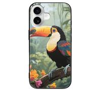 ERSTSNCK Compatible with iPhone 16 Case Toucan in The Rainforest Stylish Phone Case for Women Men, Tempered Glass Shockproof Slim Cover for 16 Pro Black