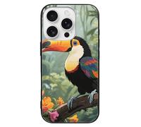 ERSTSNCK Compatible with iPhone 16 Case Toucan in The Rainforest Stylish Phone Case for Women Men, Tempered Glass Shockproof Slim Cover for 16 Pro Black