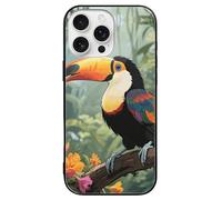 ERSTSNCK Compatible with iPhone 16 Case Toucan in The Rainforest Stylish Phone Case for Women Men, Tempered Glass Shockproof Slim Cover for 16 Pro Black