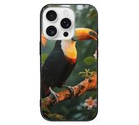 ERSTSNCK Compatible with iPhone 16 Case Toucan on The Tree Stylish Phone Case for Women Men, Tempered Glass Shockproof Slim Cover for 16 Pro Black