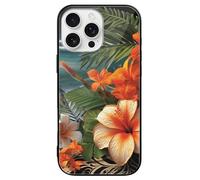 ERSTSNCK Compatible with iPhone 16 Case Tropical Flowers and Decorations Stylish Phone Case for Women Men, Tempered Glass Shockproof Slim Cover for 16 Pro