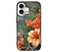 ERSTSNCK Compatible with iPhone 16 Case Tropical Flowers and Decorations Stylish Phone Case for Women Men, Tempered Glass Shockproof Slim Cover for 16 Pro