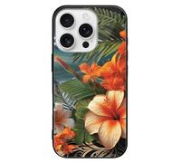 ERSTSNCK Compatible with iPhone 16 Case Tropical Flowers and Decorations Stylish Phone Case for Women Men, Tempered Glass Shockproof Slim Cover for 16 Pro