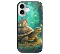 ERSTSNCK Compatible with iPhone 16 Case Turtle in The Forest Stylish Phone Case for Women Men, Tempered Glass Shockproof Slim Cover for 16 Pro Black