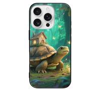 ERSTSNCK Compatible with iPhone 16 Case Turtle in The Forest Stylish Phone Case for Women Men, Tempered Glass Shockproof Slim Cover for 16 Pro Black